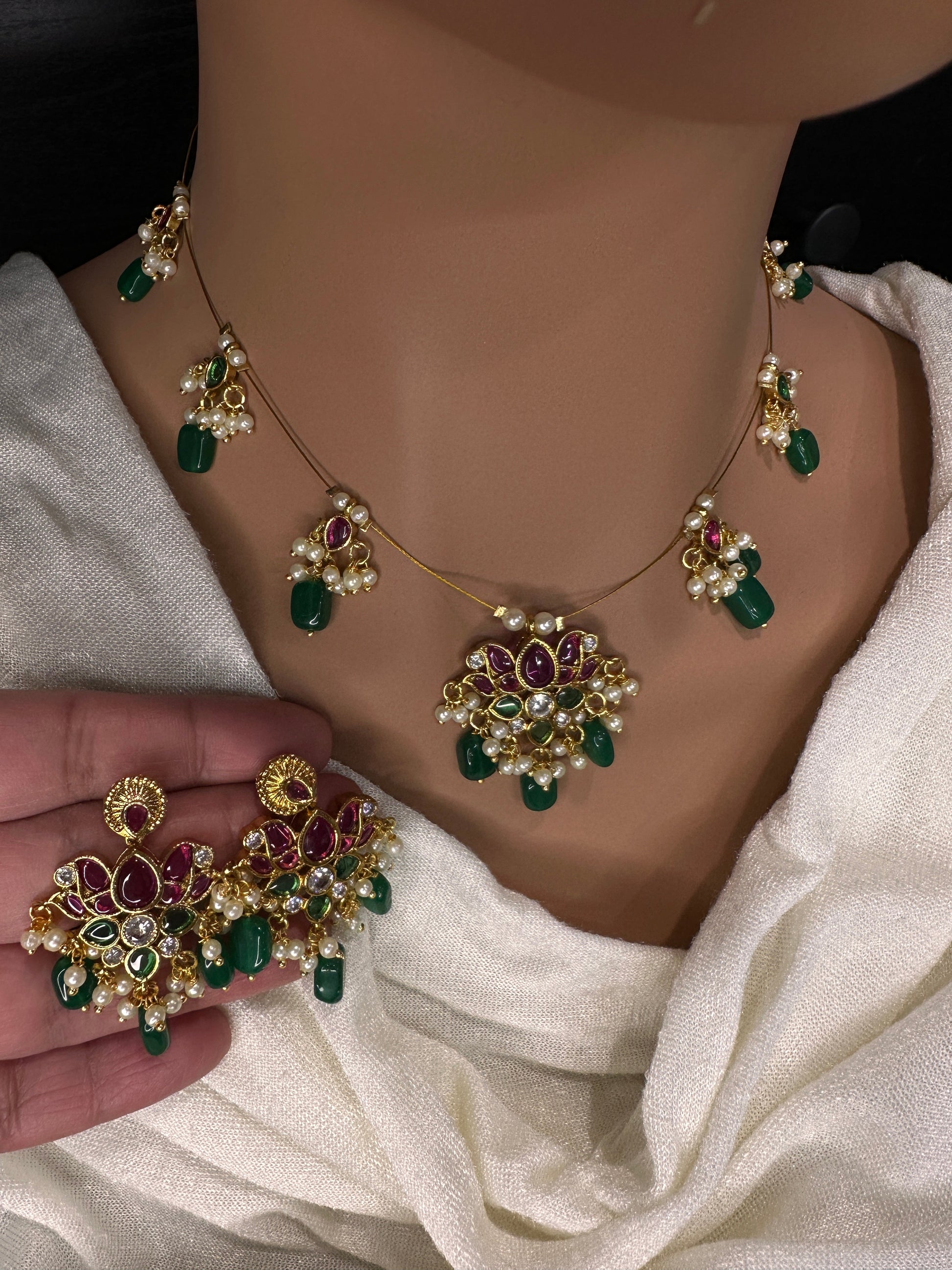 Lotus Kempu Dainty Invisible Short Necklace - 