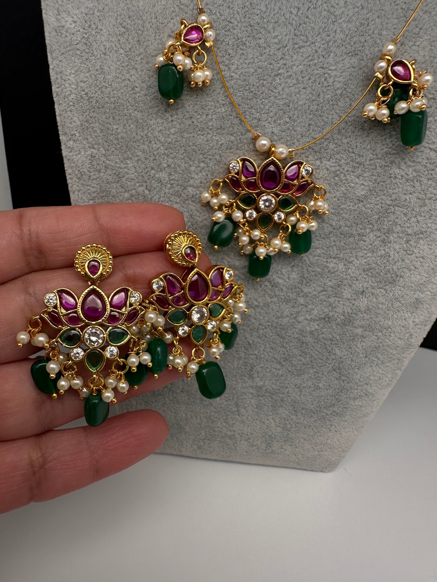 Lotus Kempu Dainty Invisible Short Necklace - 