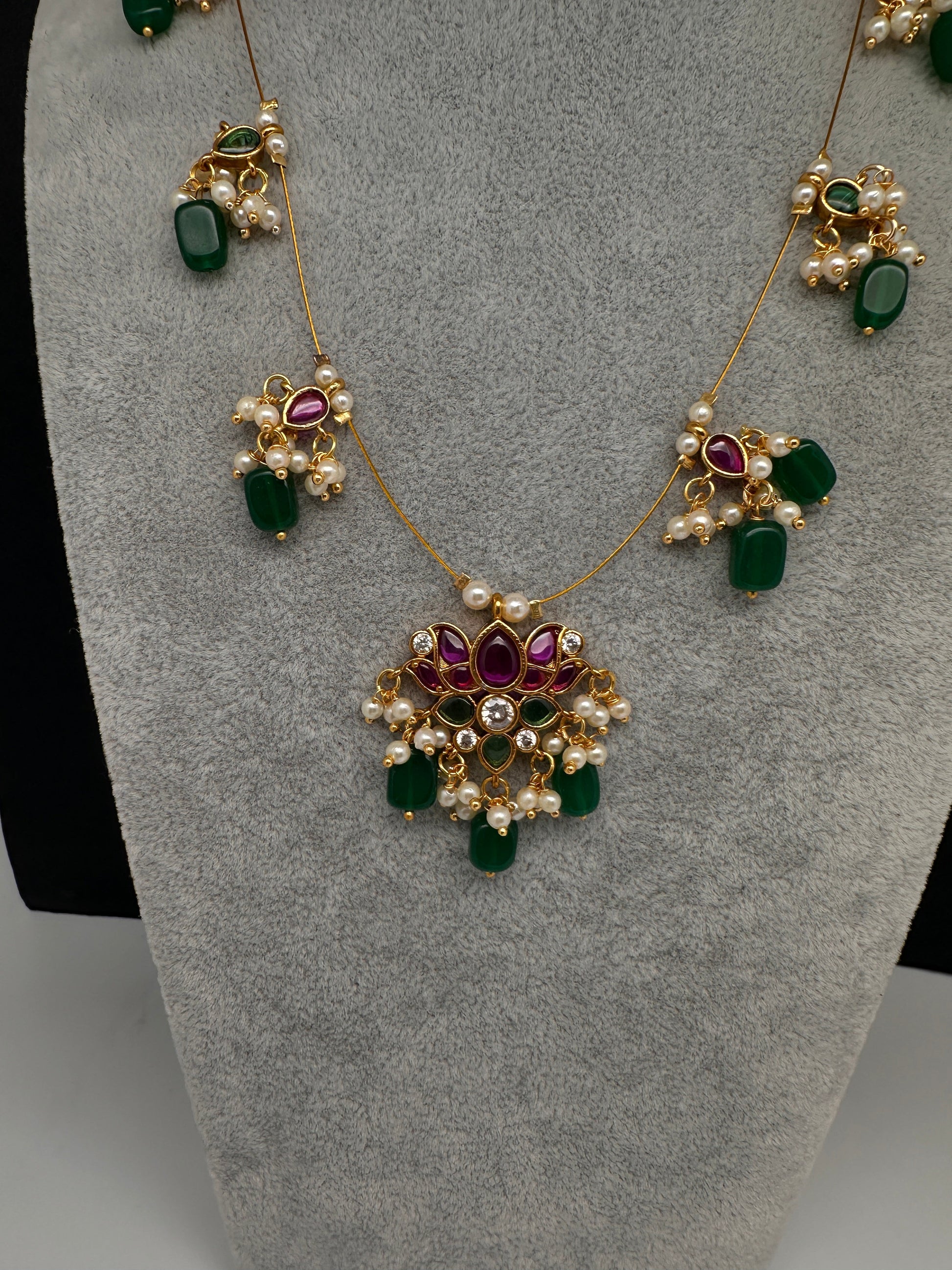 Lotus Kempu Dainty Invisible Short Necklace - 