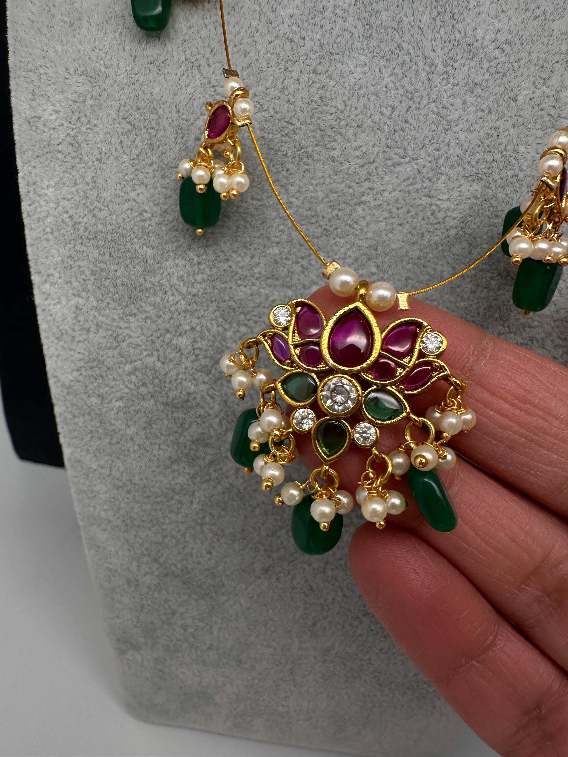 Lotus Kempu Dainty Invisible Short Necklace - 