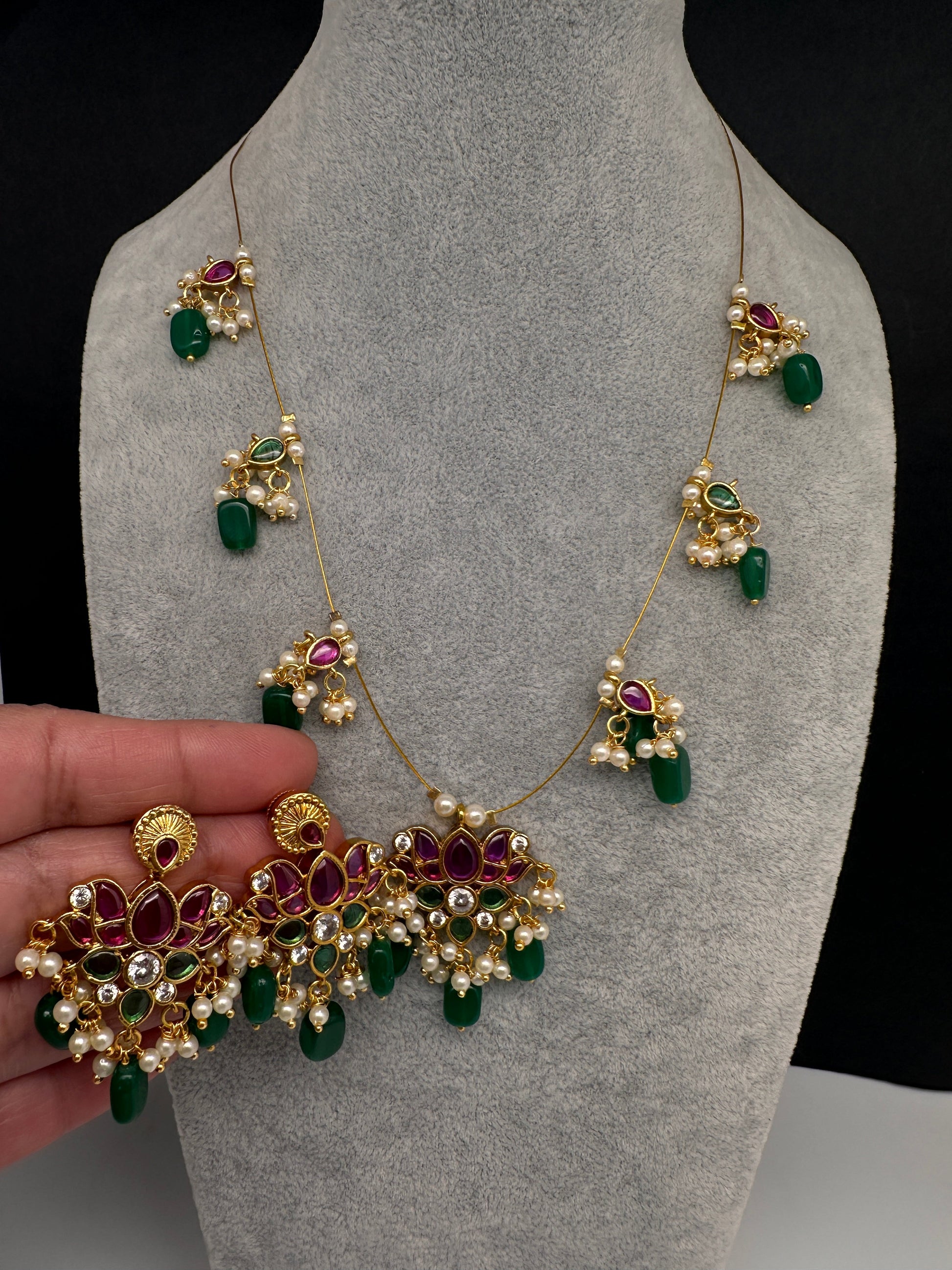 Lotus Kempu Dainty Invisible Short Necklace - 