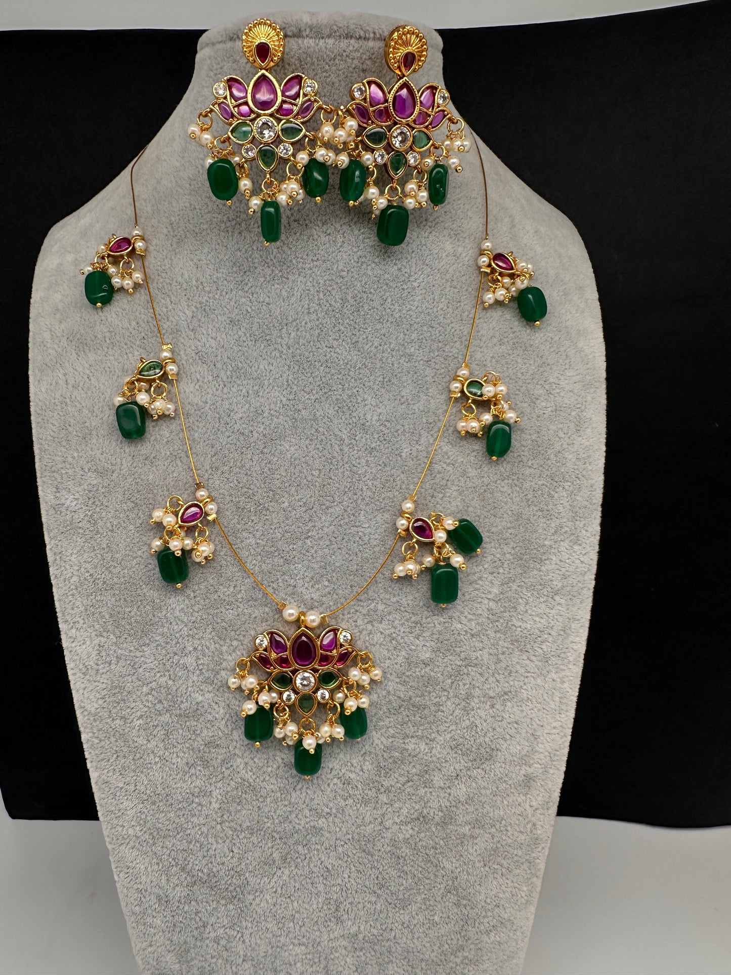 Lotus Kempu Dainty Invisible Short Necklace - 