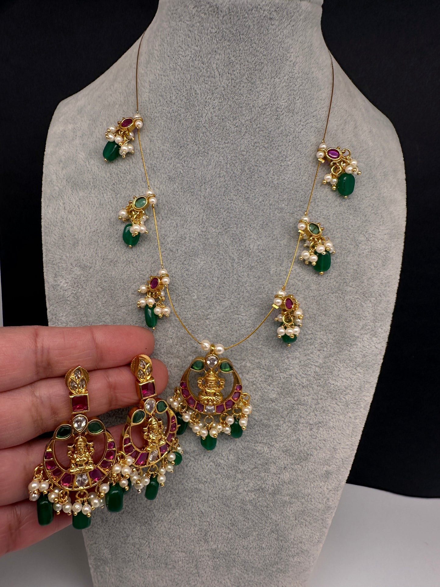 Goddess lakshmi Kempu Dainty Invisible Short Necklace - 