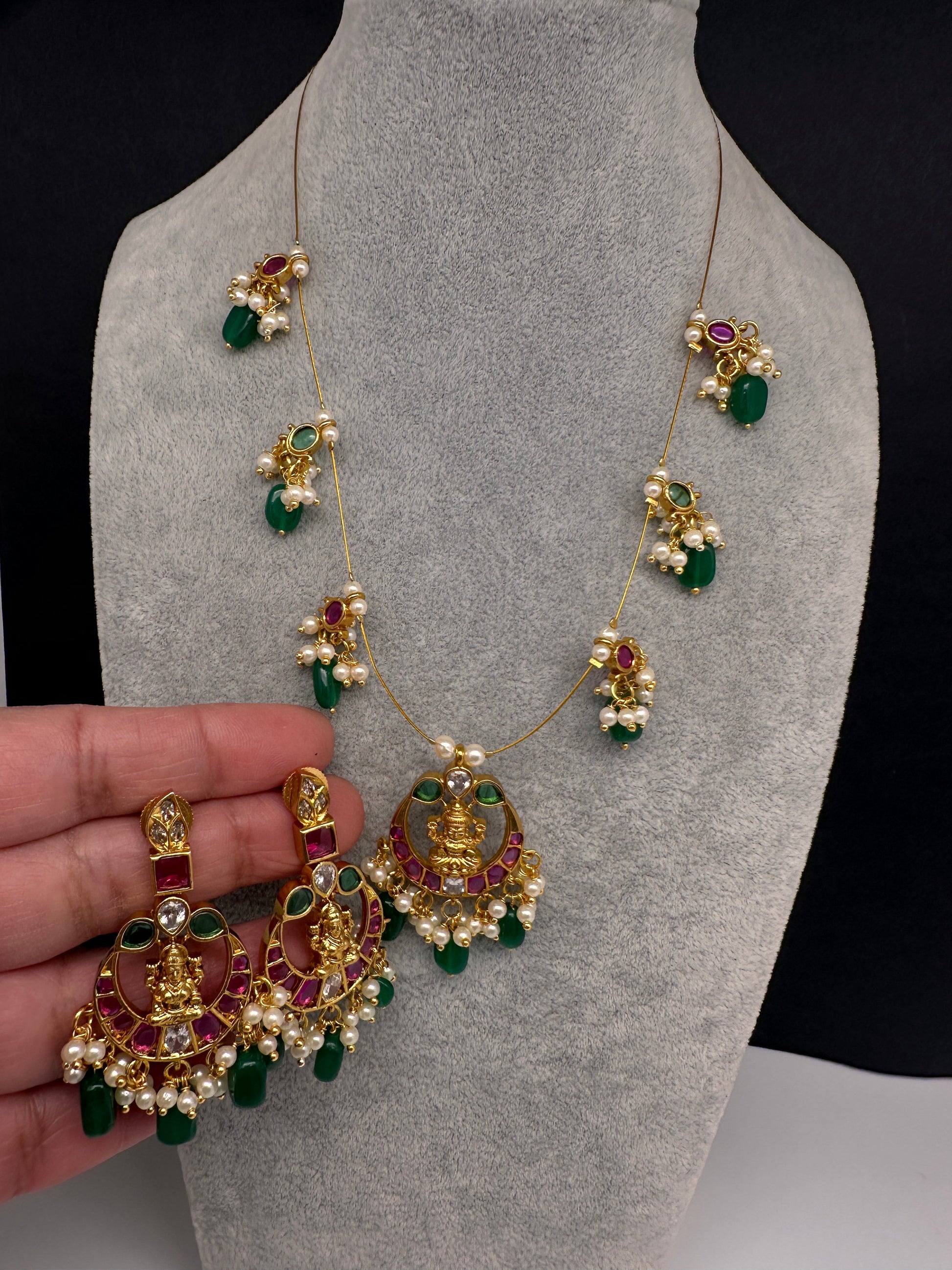 Goddess lakshmi Kempu Dainty Invisible Short Necklace - 