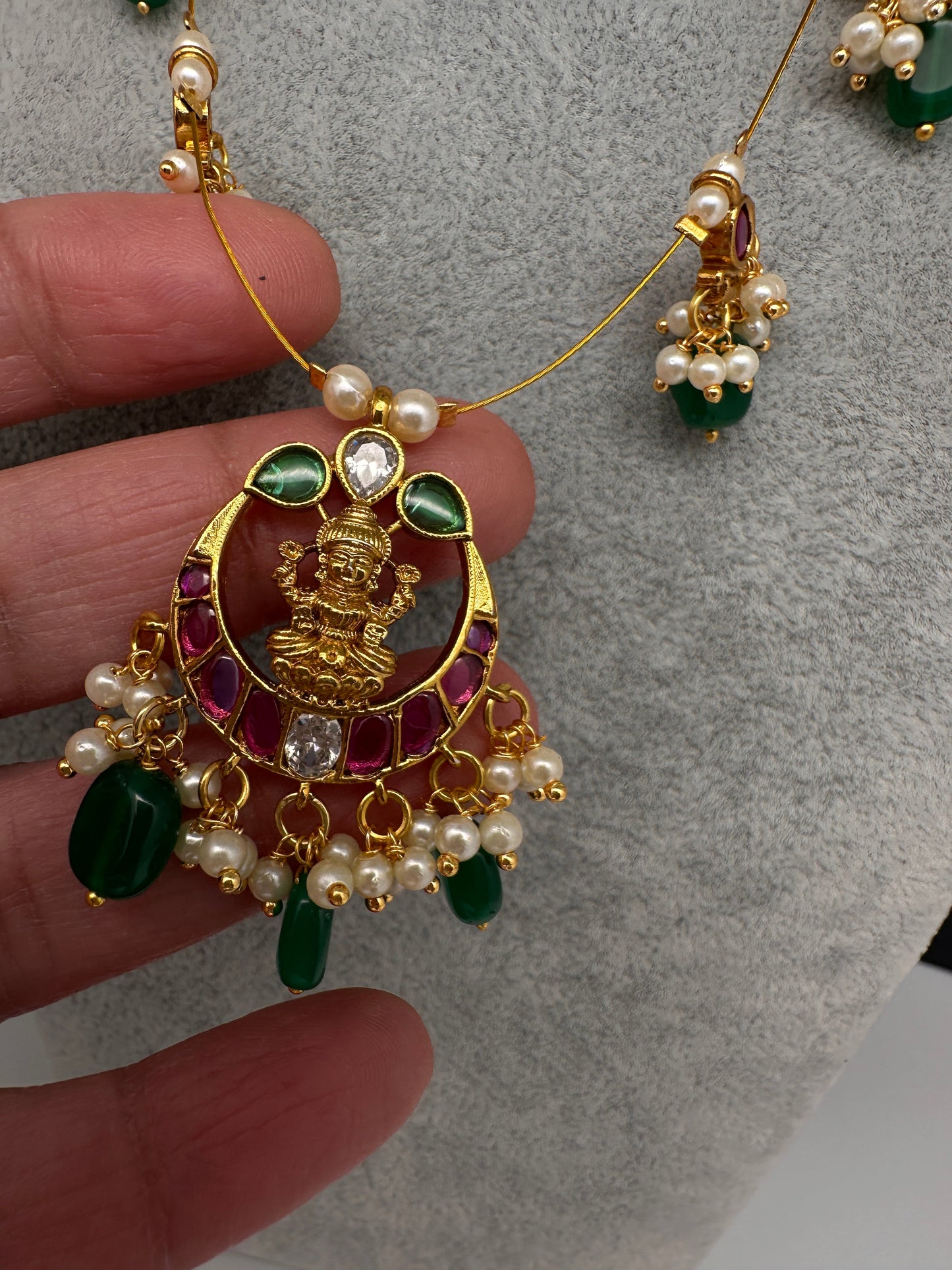 Goddess lakshmi Kempu Dainty Invisible Short Necklace - 