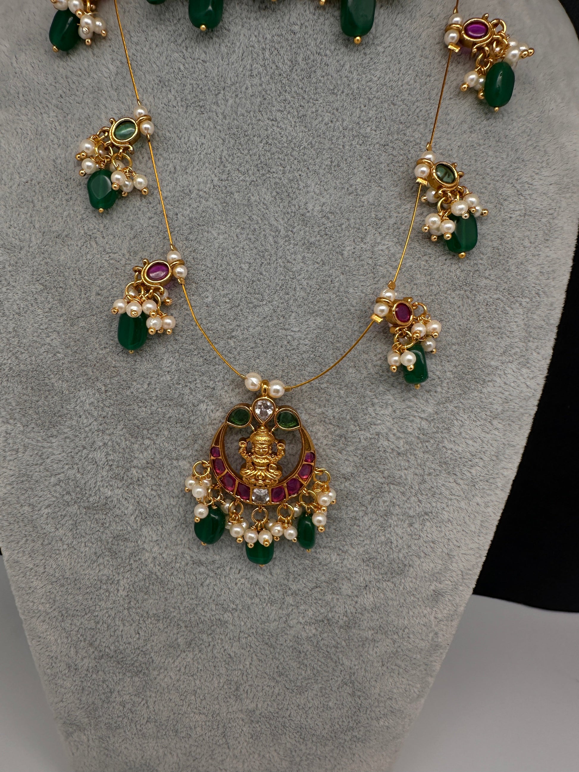 Goddess lakshmi Kempu Dainty Invisible Short Necklace - 