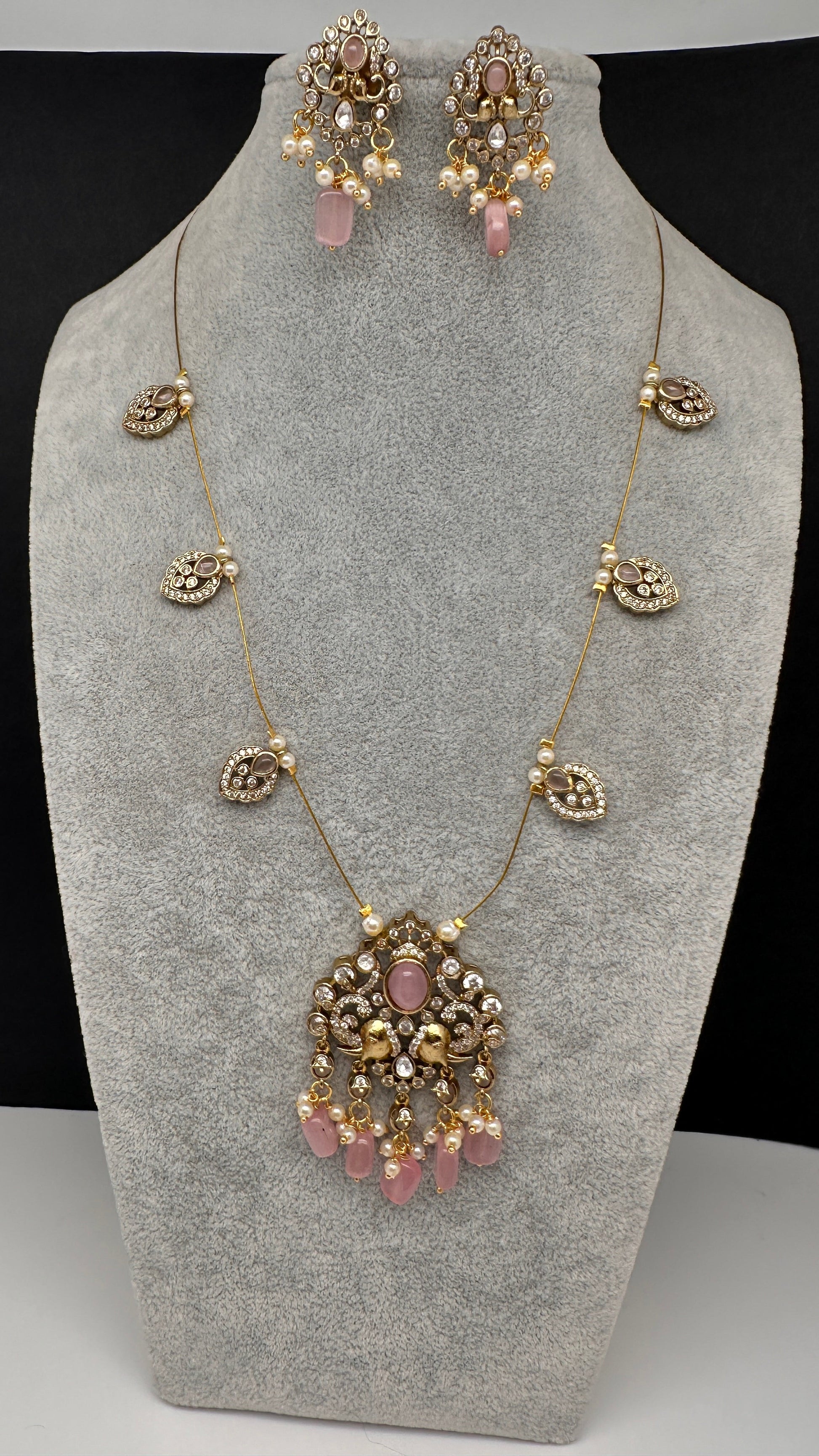 CZ Victorian Dainty Invisible Short Necklace - Pink