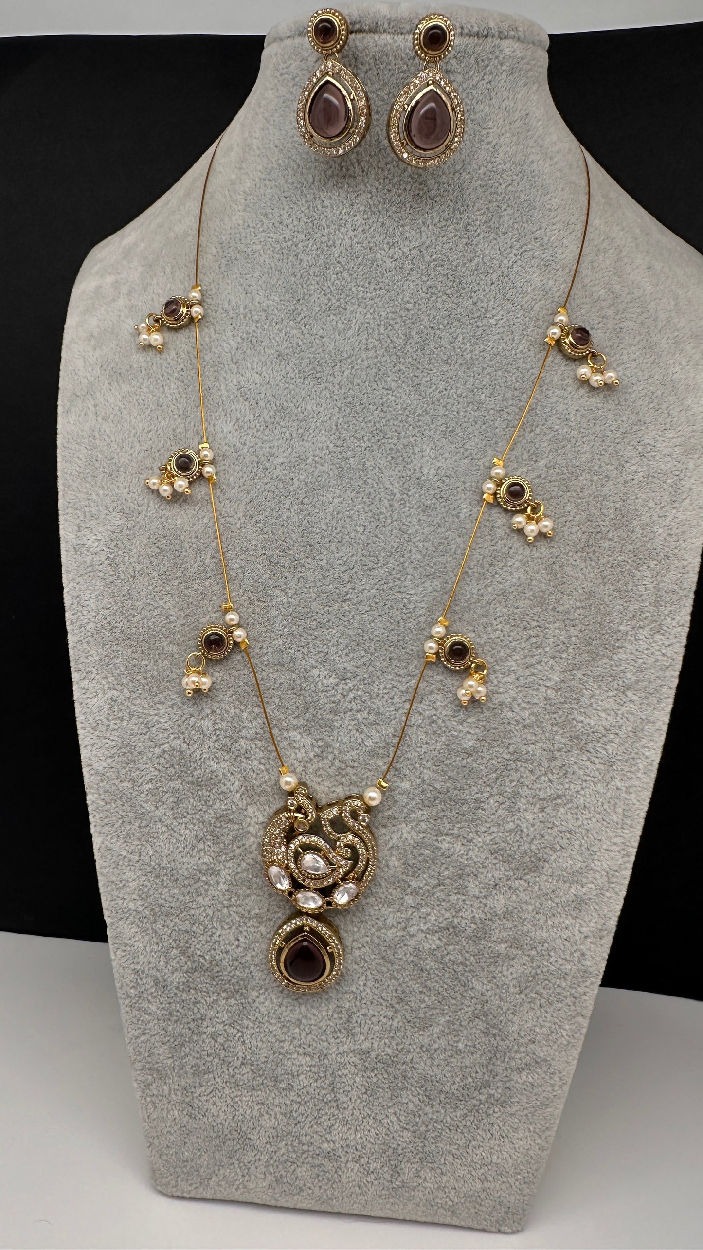 CZ Victorian Dainty Invisible Short Necklace - Purple