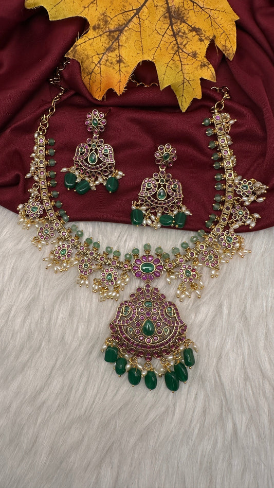 Kemp Mango Floral Short Traditional  Necklace - 