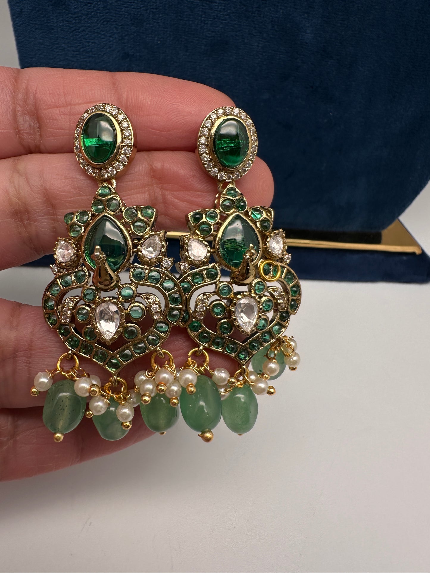 Moissanite Kempu Peacock Ethnic Short Matte Necklace - Green