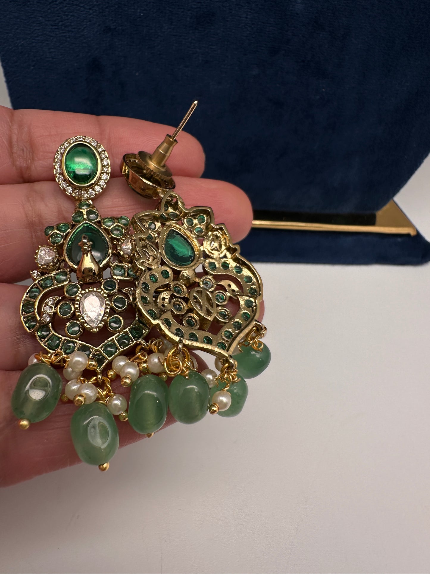 Moissanite Kempu Peacock Ethnic Short Matte Necklace - Green