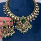 Moissanite Kempu Peacock Ethnic Short Matte Necklace - Green