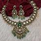 Moissanite Kempu Peacock Ethnic Short Matte Necklace - Green