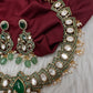 Moissanite Kempu Peacock Ethnic Short Matte Necklace - Green