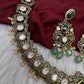 Moissanite Kempu Peacock Ethnic Short Matte Necklace - Green