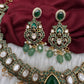 Moissanite Kempu Peacock Ethnic Short Matte Necklace - Green