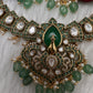 Moissanite Kempu Peacock Ethnic Short Matte Necklace - Green