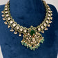 Moissanite Kempu Peacock Ethnic Short Matte Necklace - Green