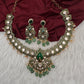 Moissanite Kempu Peacock Ethnic Short Matte Necklace - Green