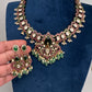 Moissanite Kempu Peacock Ethnic Short Matte Necklace - Multi