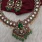 Moissanite Kempu Peacock Ethnic Short Matte Necklace - Multi