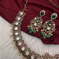 Moissanite Kempu Peacock Ethnic Short Matte Necklace - Multi