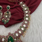 Moissanite Kempu Peacock Ethnic Short Matte Necklace - Multi