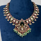 Moissanite Kempu Peacock Ethnic Short Matte Necklace - Multi