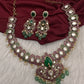 Moissanite Kempu Peacock Ethnic Short Matte Necklace - Multi