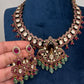 Moissanite Kempu Peacock Ethnic Short Matte Necklace - Red