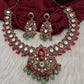 Moissanite Kempu Peacock Ethnic Short Matte Necklace - Red