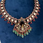 Moissanite Kempu Peacock Ethnic Short Matte Necklace - Red