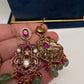 Moissanite Kempu Peacock Ethnic Short Matte Necklace - Red