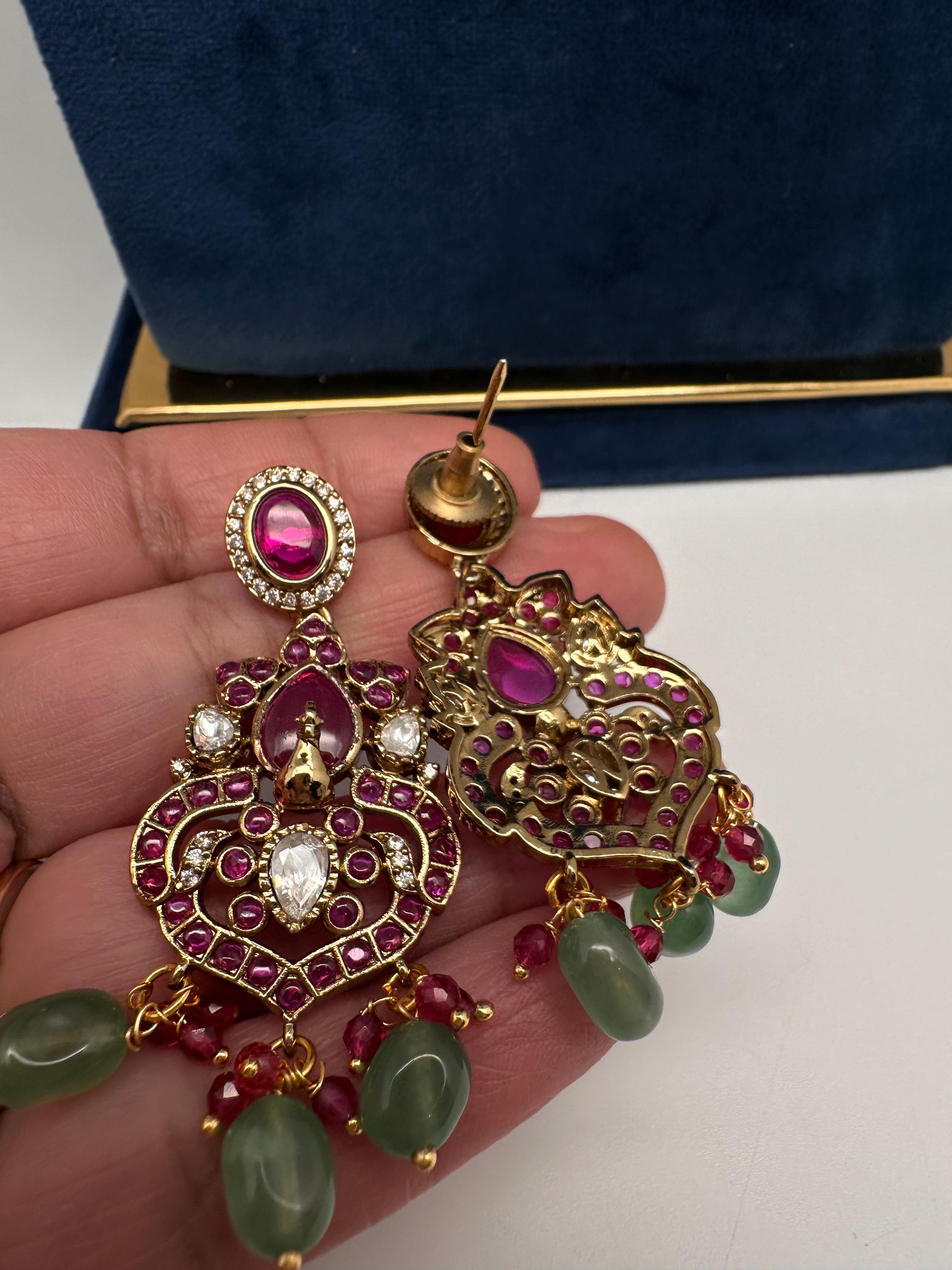 Moissanite Kempu Peacock Ethnic Short Matte Necklace - Red