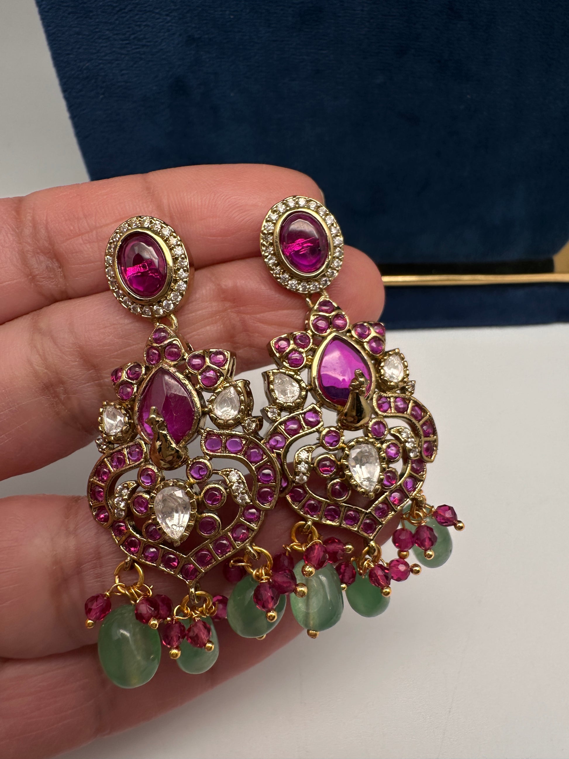 Moissanite Kempu Peacock Ethnic Short Matte Necklace - Red