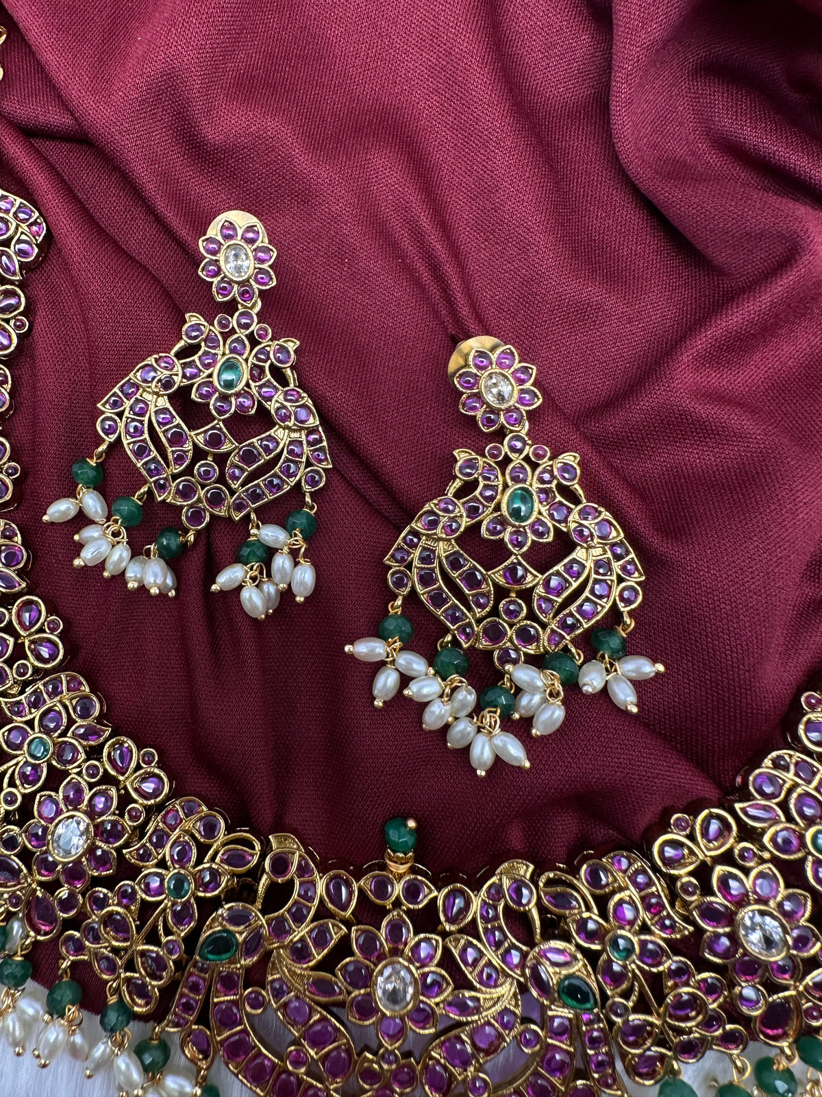 Kempu Floral Short Matte Necklace - 