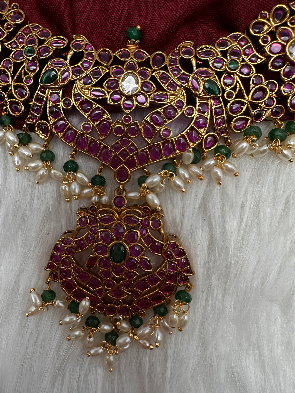 Kempu Floral Short Matte Necklace - 
