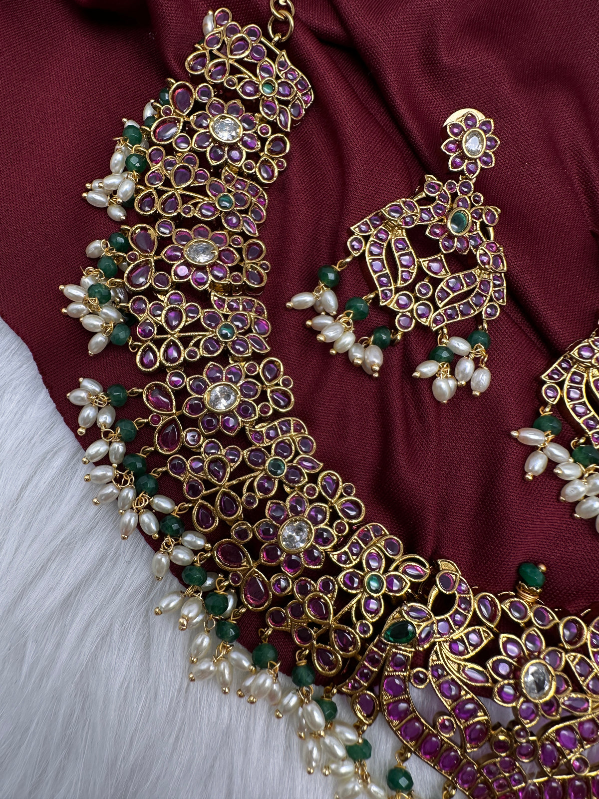 Kempu Floral Short Matte Necklace - 