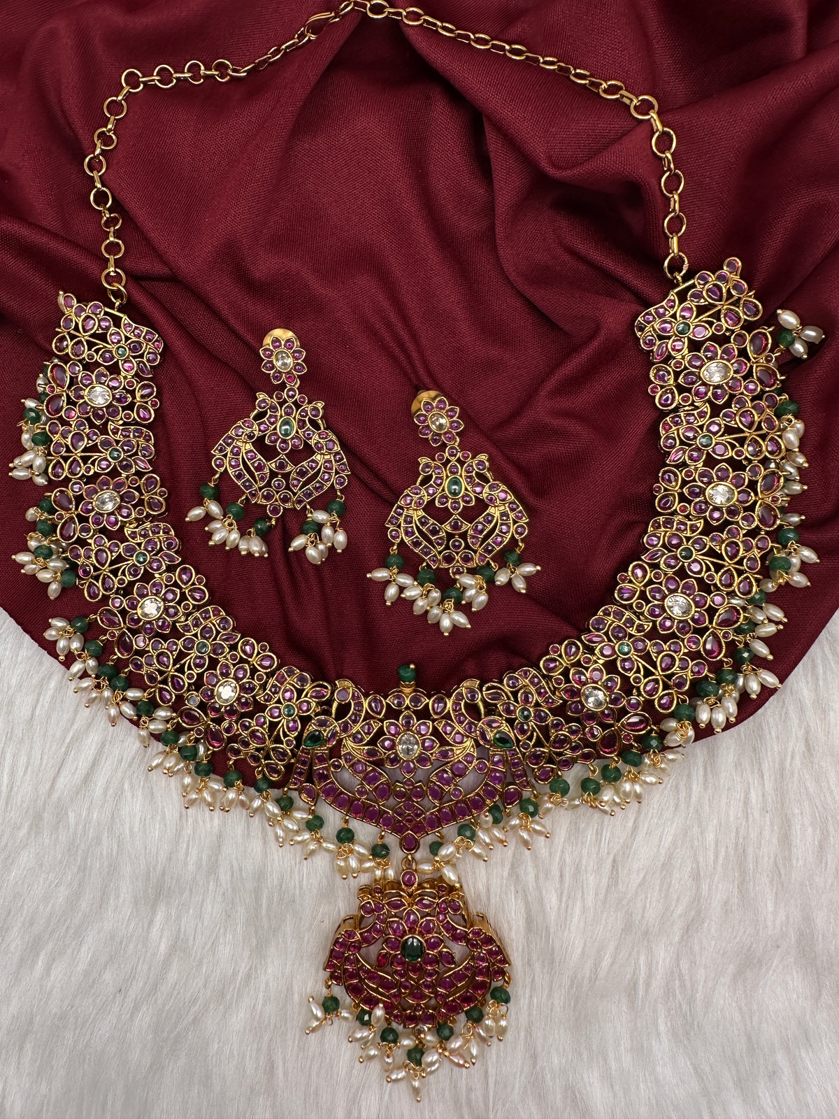 Kempu Floral Short Matte Necklace - 