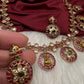 Kempu goddess Lakshmi Floral Bottu Mala Short Matte Necklace - 