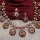 Kempu goddess Lakshmi Floral Bottu Mala Short Matte Necklace - 