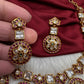 Kempu CZ Floral Bottu Mala Short Matte Necklace - 