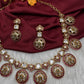 Kempu CZ Floral Bottu Mala Short Matte Necklace - 