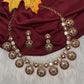 Kempu CZ Floral Bottu Mala Short Matte Necklace - 