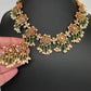 Kempu CZ Lotus Ethnic Short Matte Necklace - Green