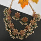 Kempu CZ Lotus Ethnic Short Matte Necklace - Green