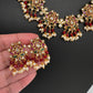Kempu CZ Lotus Ethnic Short Matte Necklace - Red