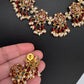 Kempu CZ Lotus Ethnic Short Matte Necklace - Red