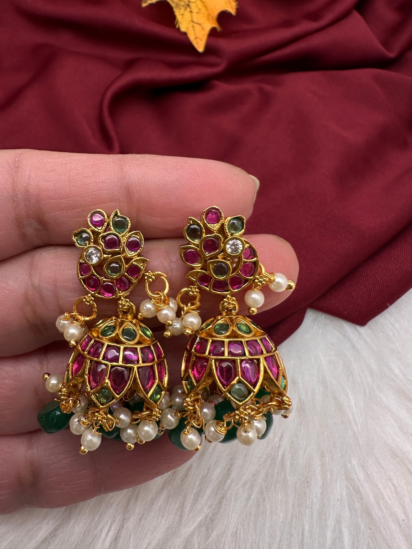 Kempu Jhumka Short Matte Necklace - 