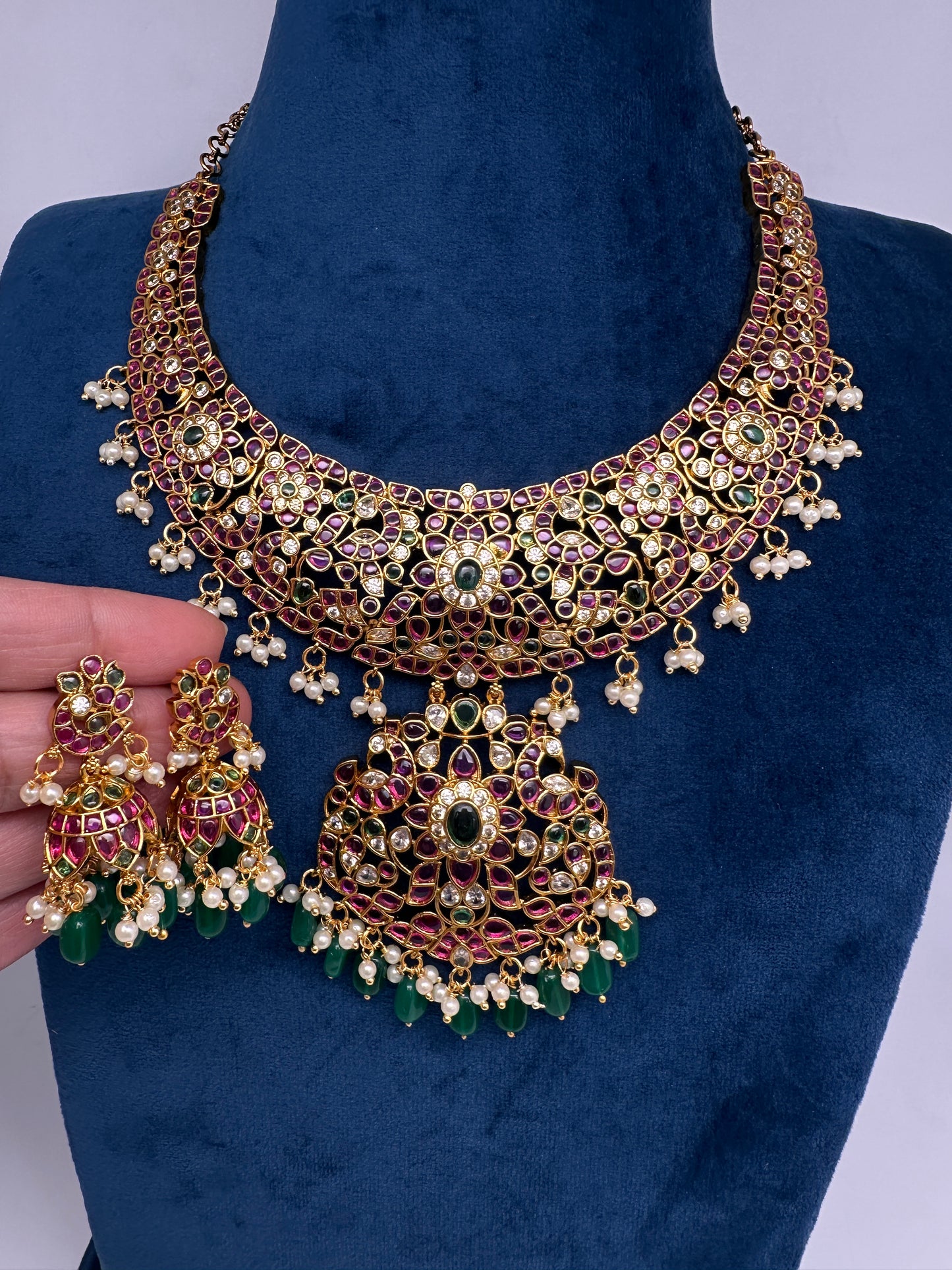 Kempu Jhumka Short Matte Necklace - 